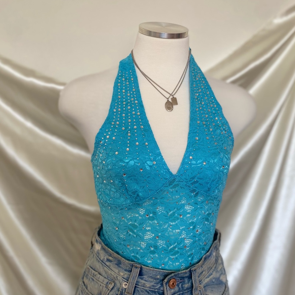 Blue RhineStone Halter Top